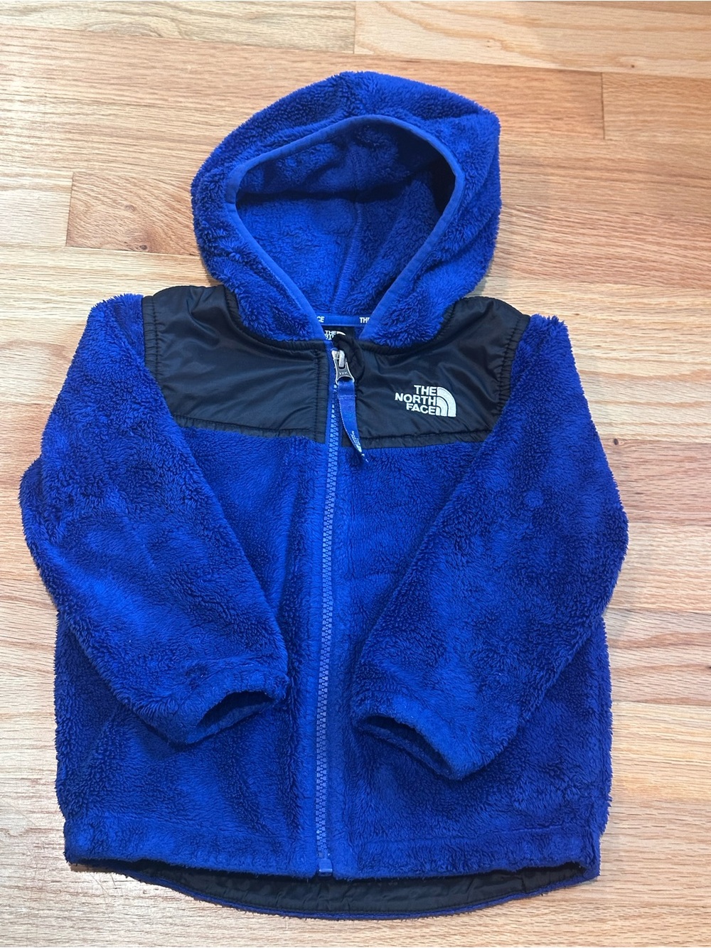 The North Face Blue and Black Full Zip Hoodie Fleece Jacket Size 18-24 months